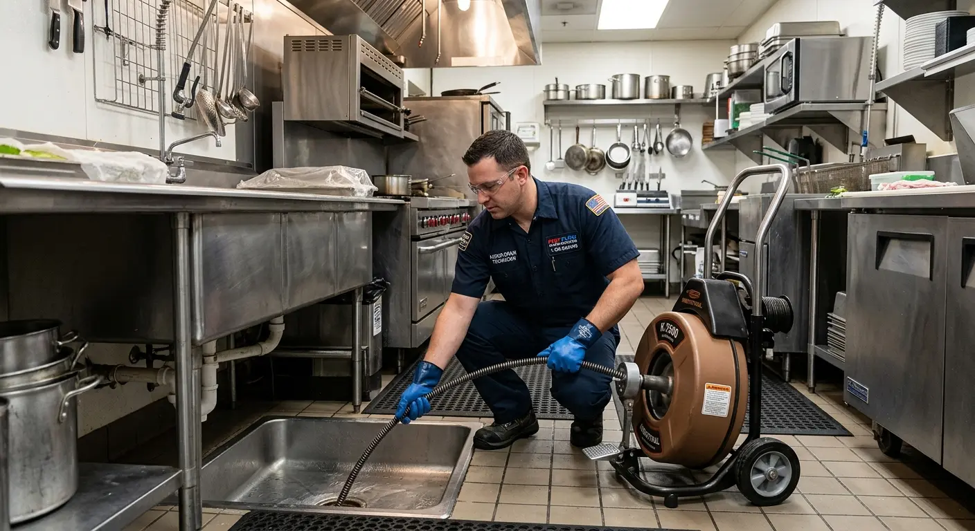 Commercial drain cleaning service in a restaurant kitchen in Fern Park